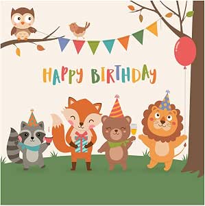 Leowefowa 1 8x1 8m Vinyle Toile De Fond Theme Joyeux Anniversaire Dessin Anime Animaux De La Foret Drapeaux Champ D Herbe Fond Decors Studio Photo Enfant Video Fete Photobooth Photographie Props Amazon Fr High Tech