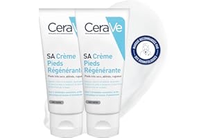 CeraVe - SA Crème Pieds Régénérante - Exfolie, Nourrit, Apaise & Assouplit - Acide Salicylique + Lactate d'Ammonium + 3 Céramides Essentiels - Pieds Secs, Abîmés, Rugueux, Squameux - 2 x 88 ml