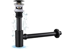 KINKIBOS Design Siphon mit Pop Up Ventil Ablaufgarnitur für Waschbecken Schwarz Retro, Siphon 1 1/4 zoll aus Messing Abflussgarnitur Abfluss für Bad, Geruchsverschluss inkl. Dichtungen