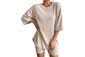 OZHENXIANGZH Set Damen Casual Anzug Einfarbig Sommer Shorts und Tops Zweiteilige Sets Sportanzüge Hosenanzug Set Frauen Zweiteiler Yoga Outfit Sommer Zweiteiler für Damen Sommer Outfits Damen Set Streetwear