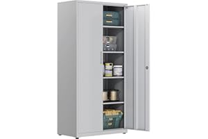 HOMSTEEL Aktenschrank, Mehrzweckschrank, Stahl-Aufbewahrungsschrank, Werkstattschrank, 180 x 80 x 40 cm, graues weiß