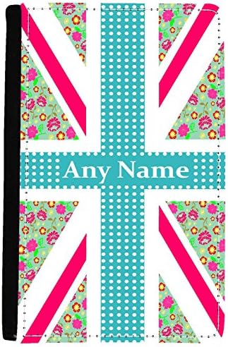 Personalised Flowery Union Jack Flag Passport Faux Leather Cover/Holder