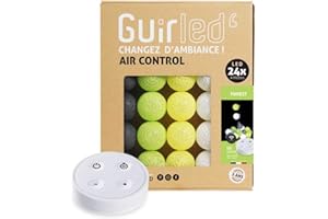 GuirLED - Łańcuch świetlny LED z bawełnianymi kulkami, USB, bezprzewodowy pilot zdalnego sterowania, lampka nocna dla niemowląt, 2 h, podwójny zasilacz USB 2 A, 4 intensywności, 24 kulki, 2,4 m