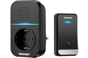 TECKNET Bezprzewodowy Dzwonek do Drzwi, Wtykowy Bezprzewodowy Zestaw Dzwonka do Drzwi, Zasięg 400m, 60 Melodii i 5 Trybów Regulacji, Wodoodporny Dzwonek do Drzwi z Własnym Zasilaniem, Czarny