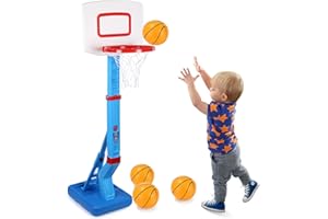 TIXEXO Canasta Baloncesto Infantil Interior,Juguetes Infantiles al Aire Libre para Niños 3 4 4 5 6 7 8 Años, Regalo de Baloncesto, Altura Ajustable, Estante de Baloncesto con 4 Baloncesto