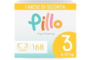 PILLO PREMIUM Pillo Pannolini Taglia 3 - Scorta da 168, 6 Confezioni da 28 - Midi (6-10 kg) - Prima Infanzia