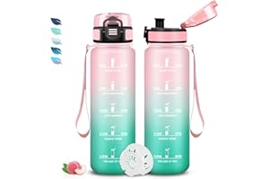 GRSTA Bouteille, Gourde 1l, Gourde Sport Anti-Fuite, Facile à Nettoyer, Water Bottle Motivation, avec Slogan de Motivation, Bouteille Graduée pour 1 Journee, Water Bottle pour Running, Voyage, École, Sport