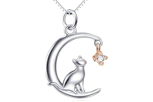 YAFEINI naszyjniki z kotem, srebro próby 925, różowe złoto, księżyc i kot, wisiorek, naszyjnik, koty, biżuteria, prezent dla kobiet i dziewcząt e srebro wysokiej próby, colore: Srebrny, cod. GNX11953