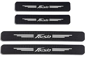 EAGLEG 4 Stück Auto Einstiegsleisten Schutz, für Fo-rd Fusion Fiesta Kuga Edge Escape Ecosport Auto Kohlefaser Türschweller Schutz mit Logo Aufkleber Kantenschutz, Fiesta White