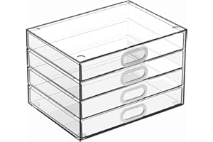 TIENDA EURASIA - Cajonera Plástica Transparente, Organizador Modulable de Escritorio, Cajonera de Oficina y Baño (4 cajones, 17 x 13 x 11 cm)