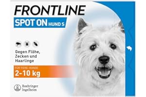FRONTLINE Spot ON Hund S gegen Zecken, Flöhe & Haarlinge (kleine Hunde 2 bis 10 kg) - 6X Pipetten für bis zu 6 Monate Schutz - wasserfest