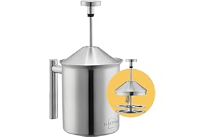 SILBERTHAL Espumador manual de leche 400 ml - Acero inoxidable - para 2 o 3 tazas de cappuccino - Jarra espumadora con tapa