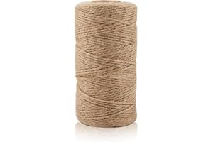ALOHOVME 100M Natural Jute Twine, 3Ply Jute String Rope for Gift Wrapping, DIY Arts & Crafts, Gardening, Bottles, Bundling, Floral Arrangement, Baskets, Home and Wedding Decoration, 2mm Gardening Twine