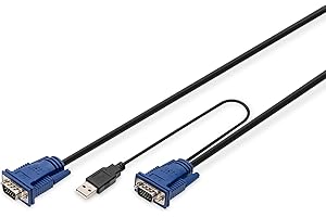 DIGITUS Cable KVM - 2x VGA, 1x USB 2.0 - 1,8 m - para consolas KVM - adecuado para DS-720xx y DS-23x00-x -negro