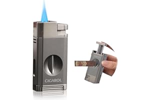 CIGAROL Mechero, 2 Llama Mechero Puros con Corta Puros en V, Mechero Soplete Cocina - No Contiene Gas, Grandes Regalos para Hombres (Gris)