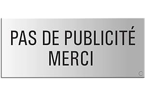 OFFORM DESIGN Plaque - Pas de Publicité Merci | pour bôite aux Lettres | 60x25 mm | Aluminium - Aspect Argent | autoauto-adhésif