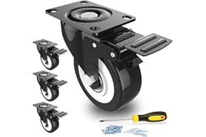 HOMHOO Lot de 4Roulettes 50mm avec Frein pour Meubles Roulettes Robustes avec Verrouillage de Sécurité Roues Pivotantes Silencieuses avec Revêtement en Caoutchouc Polyuréthane Capacité de Charge Totale 300KG