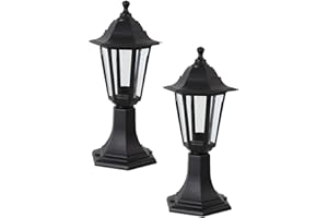 Ex-Pro Traditional Style IP44 Rated Black Outdoor Garden Post Top Lamp Lantern Light, E27 Fitting - 2 Pack