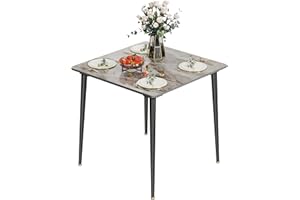 FATIVO Stół do jadalni, skandynawski, szary, 80 x 80 cm, wysoki połysk, metalowe nogi, marmur dla 2 osób