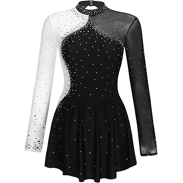 Justaucorps Femme Strass Brillant - Manches Longues Pour Danse, Gym, Patinage - Taille S à XXL - Matière Polyester élastique