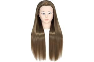 MIAOMANZI Testa per parrucchiere, manichino da allenamento da parrucchiere, manichino con capelli sintetici da 70 cm, testa di manichino con morsetto da tavolo incluso (18t)