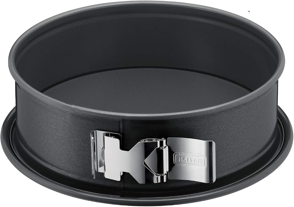Kaiser La Forme Plus Springform mit Flachboden, Ø 24 cm, runde Backform, SafeClick-Verschluss, schnittfest, auslaufsicher, antihaftbeschichtet, grau