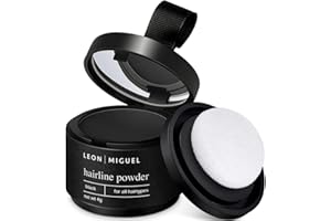‎LEON MIGUEL LEON MIGUEL Ansatzpuder - wasserfestes Hairline Powder als perfekten Haar Concealer zum Ansatz kaschieren, unsichtbares Haar Make-up zur Haarverdichtung (Schwarz, Hairline Powder)