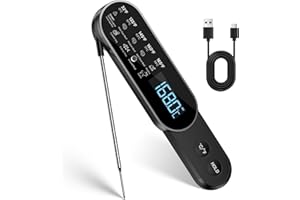 PAKINUI Fleischthermometer Kabellos 0.5s Sofortiges Auslesen, ±0.3℃ Genau Grillthermometer, IP67 Wasserdicht thermometer kochen küchenthermometer, Bratenthermometer mit LCD Bildschirm für Küche,Grill,BBQ