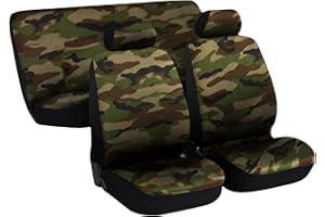 Lupex Shop Fundas Universales para Asiento de Coches Medianos y Pequeños, Juego de Fundas de Asiento Delanteras y Traseras, Tejido en Poliéster, Made in Italy (Camuflaje Verde)