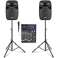 Vonyx VPS102A Compact PA System for Band: 10-Inch Speakers, XS8 Mixer & Stands - Portable PA System for Singers, Small Venue PA System Packages, All-in-One Band Performance System with Mixer