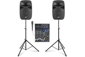 STUDIOMASTER Vonyx VPS102A Compact PA System for Band & Singers - 600W Portable PA System Package with XS8 Mixer, Pair of 10-Inch Speakers, Stands, Bluetooth & DSP Effects for Small Venue Live Performance