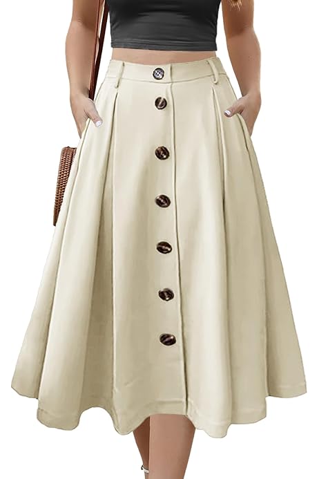 Midi Jean Skirt For Women Women's Button Front A-Line Midi Denim