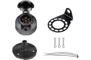 BEIJISTAR Kit de Zócalo de Remolque 7 Pines con Junta de Goma y Soporte de Montaje de Metal, 12V Conector Hembra Enchufe de Remolque 7 Pines Impermeable, para RV Caravana Camión