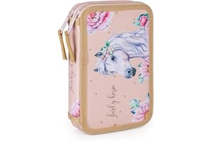 Ragusa-Trade Mädchen Kinder Pferde 2-Fach Federtasche Federmappe Schlamper, leer ohne Inhalt, rosa, 21 x 13,5 x 4,5 cm