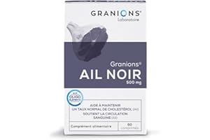 Ail Noir fermenté GRANIONS | Complement Alimentaire cholestérol | Riche en Ail noir fermenté 500 mg avec Selenium + Chrome | Anti cholesterol naturel | Made in France | 60 comprimés
