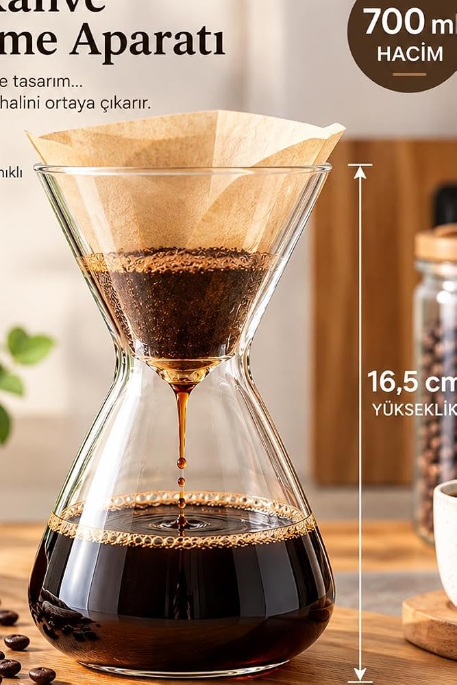 Borosilikat Cam Kahve Demleyici Dripper Kahve Demleme Caraf 700ml
