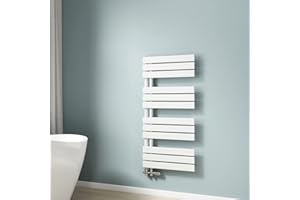 EMKE Scaldasalviette termoarredo piatto, Termoarredo da Bagno, 1041 x 500 mm, bianco, collegamento laterale, 529W, radiatore scaldasalviette ad acqua calda