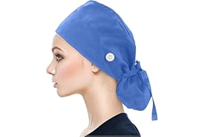 HINGTAT Scrub Cap Bouffant Caps with Buttons for Long Hair Ajustable Breathable Tie Back Caps with Sweatband for Women Men Beauty Worker Personal Care Supplies
