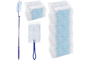 KITDAHOM Paquete de 50 piezas de recambio para Swiffer Duster Plumero de material de fibra electrostática, incluye 1 mango plegable y 1 mango telescópico de 90 cm, compatible con Swiffer para el hogar y la