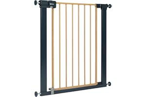 Safety 1st Easy Close Metal Gate, Stair Safety Gate No Drilling, 73-80 cm (up to 108 cm Expandable), Easy-Close Door Safety Gate, with 1 Hand Open, Double Fuse, Wood Effect