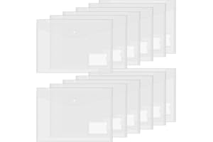 Simpolor 12PCS Plastic Envelopes, A4 Letter Size Poly Envelopes File Folders, Translucent Document Wallet Pouch with Label Pocket & Snap Closure for School and Office Supplies, Clear