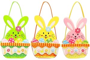 Landifor 3pcs Easter Bunny Baskets Bags Easter Eggs Hunt Baskets Rabbit Tote Egg Basket Felt Easter Candy Bucket with Handle for Kids Eggs Hunting Holiday Party Favor Decoration
