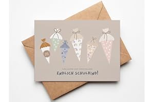 PAPERLANE BY ESSI 10 Einladungskarten Einschulung für Mädchen und Jungen zum Ausfüllen, moderne Einladungen Schulstart Schultüte Junge Mädchen, Einladungskarten Schuleinführung Erstklässler mit Umschlägen