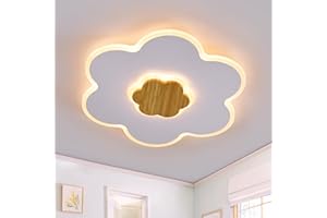 ‎LUOLONG LUOLONG LED Deckenleuchte Kinder Deckenlampe Blumenform Holz Kinderzimmer Deckenleuchten Dimmbar 3000K-6000K 35W 50cm Junge Mädchen Baby Weiß Kinder Schlafzimmer lampe Mit Nachtlichtfunktion