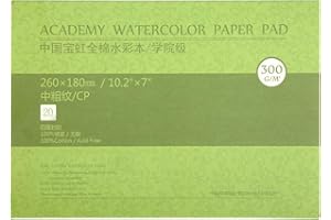 MEEDEN Carta per acquerello: 20 fogli 300 g/m² Cotone medio Blocco di pittura ad acquerello senza acidi A5 Carta acrilica per pittura a olio a guazzo ad acquerello, regali per bambini artisti, 10×7"