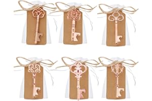 BODOSAC Awtlife - 60 abrebotellas rústico vintage de esqueleto con etiquetas y tarjetas, bolsa transparente para recuerdos de fiesta de boda, oro rosa, 6 estilos (rosa dorada)