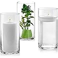 Set of 3 Glass Cylinder Vases 8 Inch Tall - Multi-use: Pillar Candle, Floating Candles Holders or Flower Vase – Perfect as a Centerpieces.
