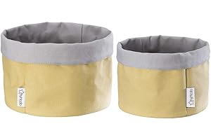 myHodo Körbchen Set, 2 Stück (23x20, 20x17 cm), 2-in-1 Design, Vielseitige Körbe aus Stoff für Bad und Küche, 100% Baumwolle, wendbare Stofftaschen groß für Brot, Brötchen und Windeln (Gelb)