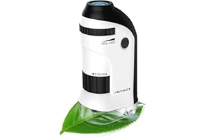 HUTACT Microscopio Portatil para Niños con Juego de Portaobjetos: 60x-135x Mini Microscopio LED de Bolsillo Regalo Educativo Infantil para Estudiantes Adultos Observación Microbiológica