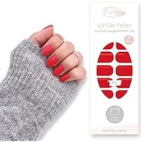 Fairy Nail UV Nagelfolien selbstklebende Gelfolien halb ausgehärtet 20 Stück Nailwraps Nagellackstreifen zum aufkleben (Rot)